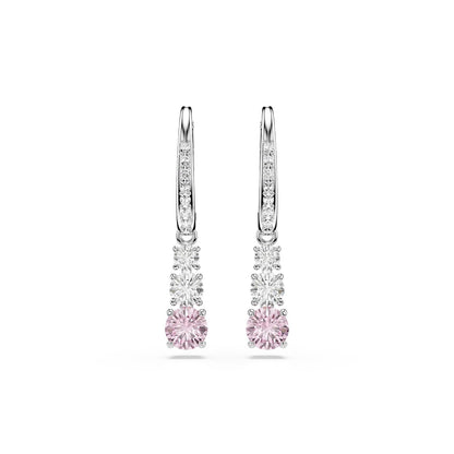 Swarovski Stilla Attract - arete colgantes de corte redondo, color rosa, acabado rodio