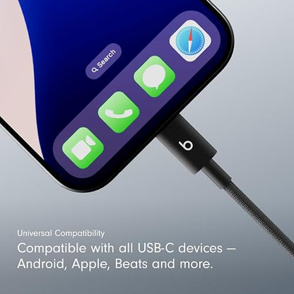 Beats Paquete de dos cables trenzados de USB-C a USB-C, carga rápida, diseño resistente que no se enreda, cargador compatible para dispositivos Apple y Android con USB-C (1.5 m) — Negro eléctrico