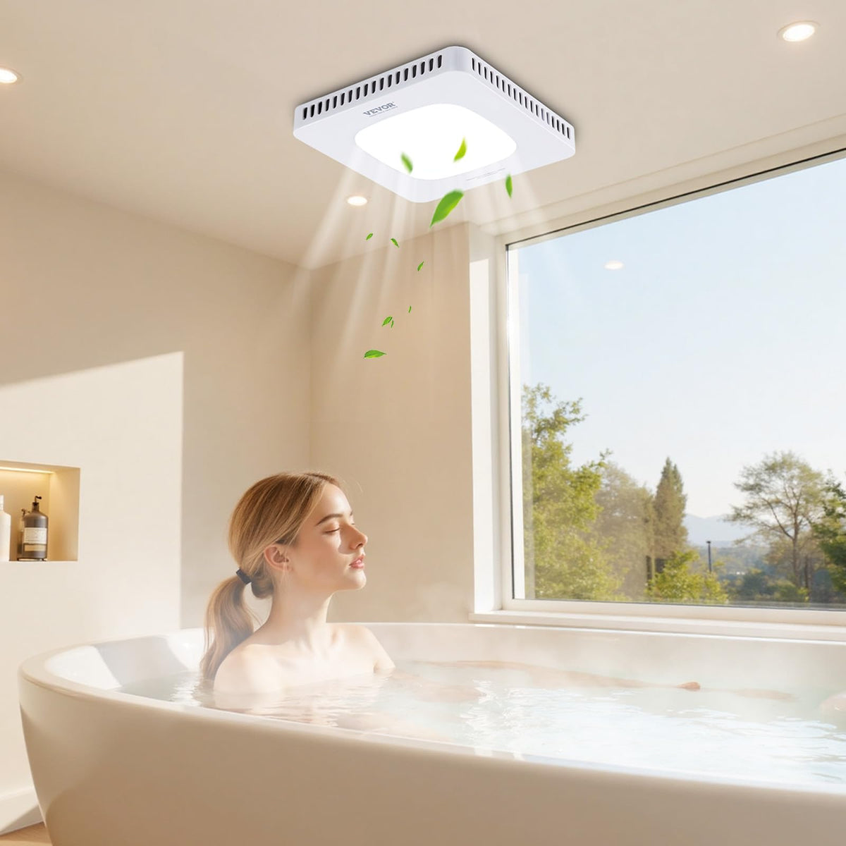 VEVOR Extractor de aire para baño con luz LED, 80 CFM, tres velocidades, 1.5 sones, silencioso, motor de CA premium, ventilador de techo para lavandería, trastero y ventilación del hogar, color blanco