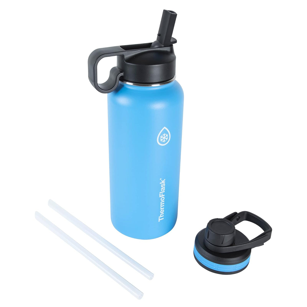 ThermoFlask Botella de Agua Doble Aislada con Dos Tapas 40 oz - Azul (Capri) - 0.9 Litros
