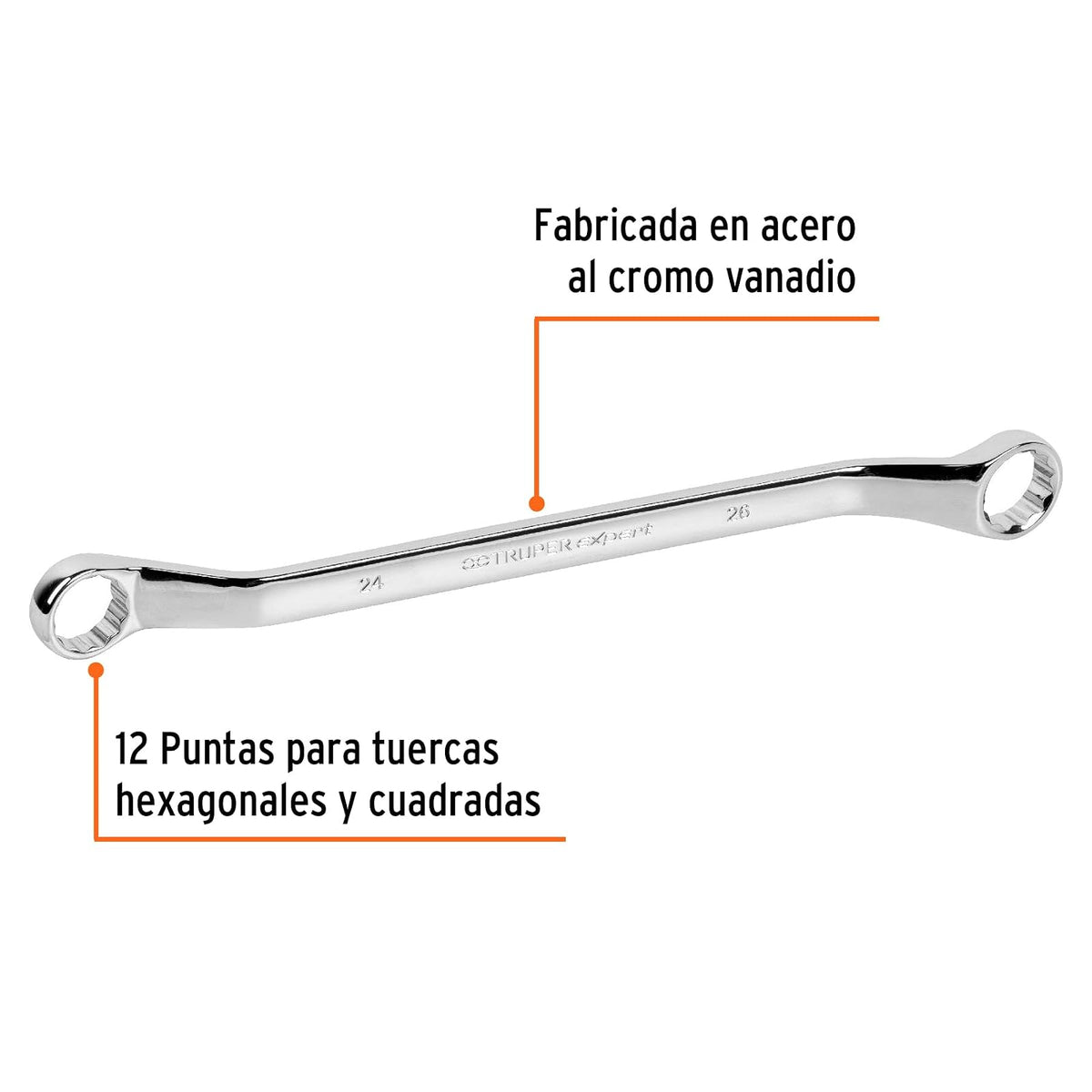 Truper Expert LL-82426, Llave de estrías, milimétrica, 24 x 26 x 361 mm