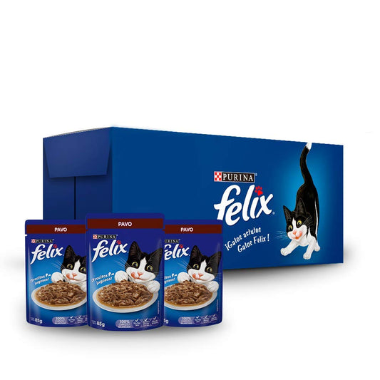 FELIX Alimento Húmedo Sabor Pavo, Paquete con 24 Pzas de 85g