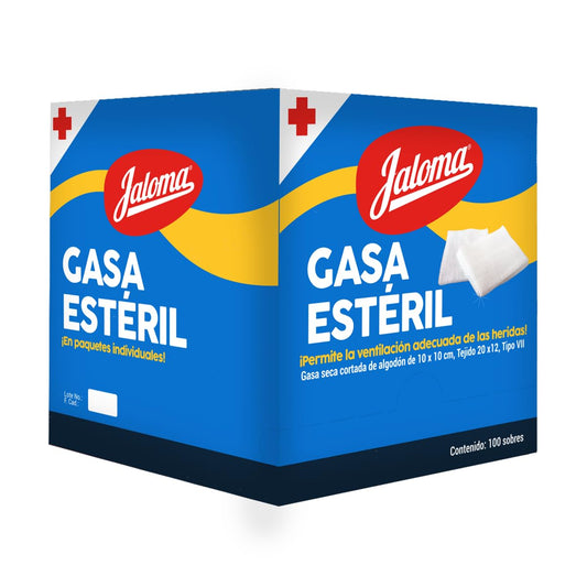Jaloma | Gasa Estéril Simple 10x10 cm, material de curación, caja con 100 sobres