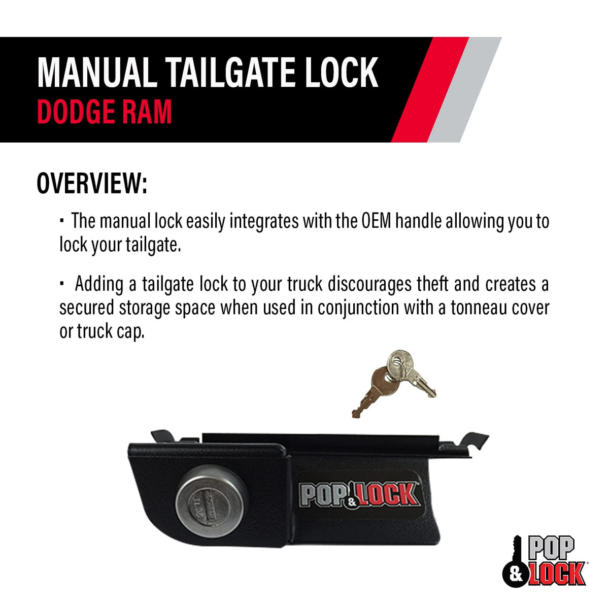 Pop & Lock PL3400 Cerradura Manual para Puerta Trasera Dodge Ram 1500 2500 y 3500 2002-2008 Negro Funciona sin Bloqueo de Fábrica