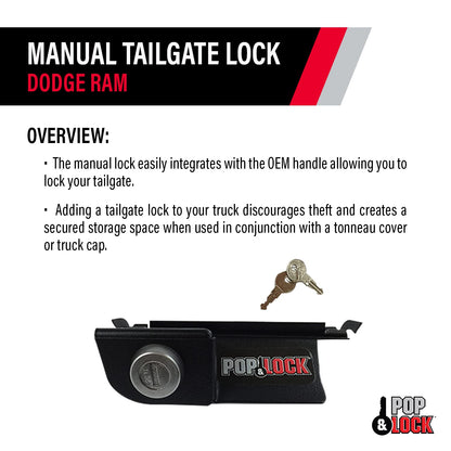 Pop & Lock PL3400 Cerradura Manual para Puerta Trasera Dodge Ram 1500 2500 y 3500 2002-2008 Negro Funciona sin Bloqueo de Fábrica