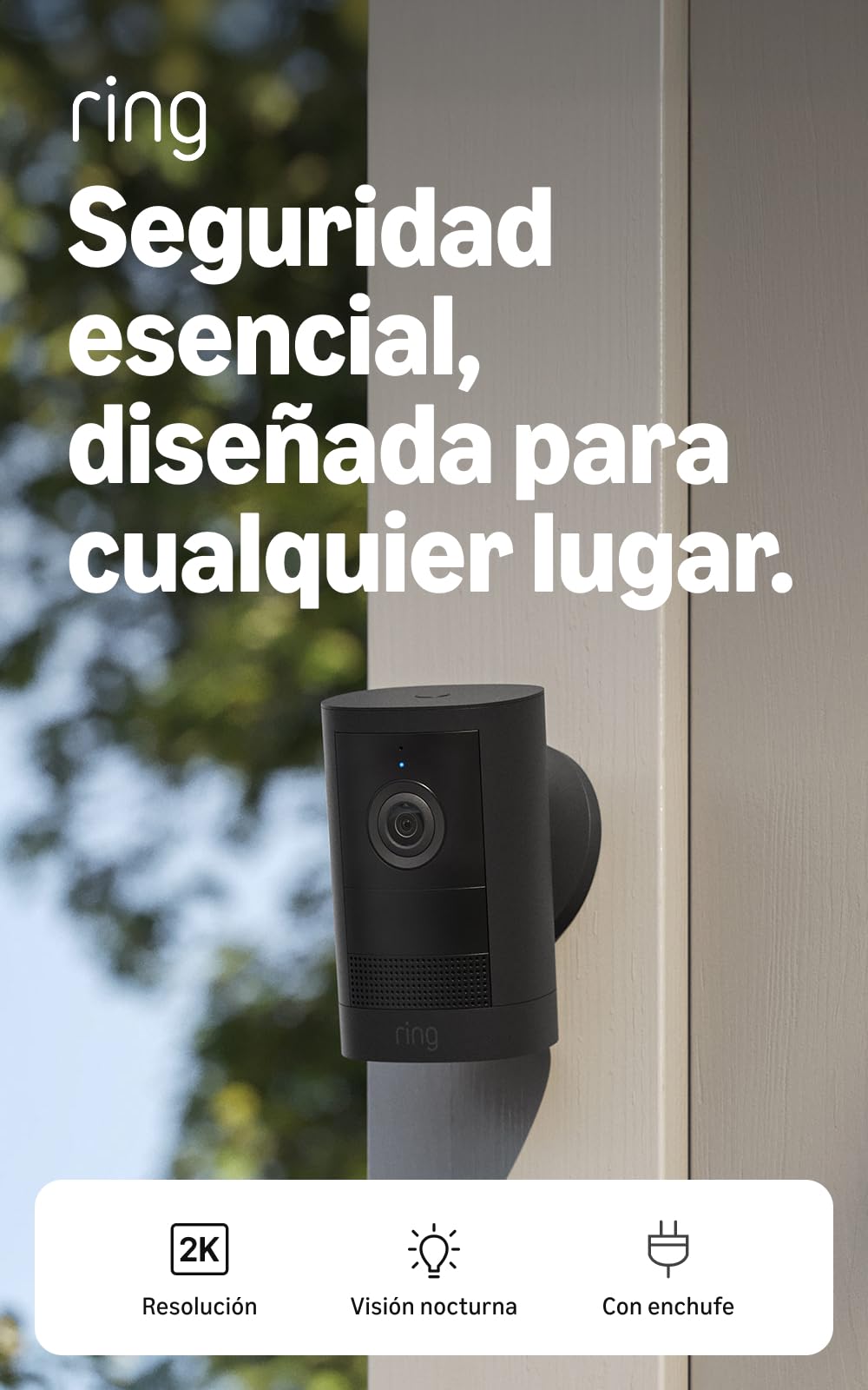 Cámara para exteriores con enchufe Ring (última generación), seguridad para hogar o negocio, video Retinal 2K gran angular, zoom mejorado 6x, visión nocturna de colores realistas con poca luz, negro
