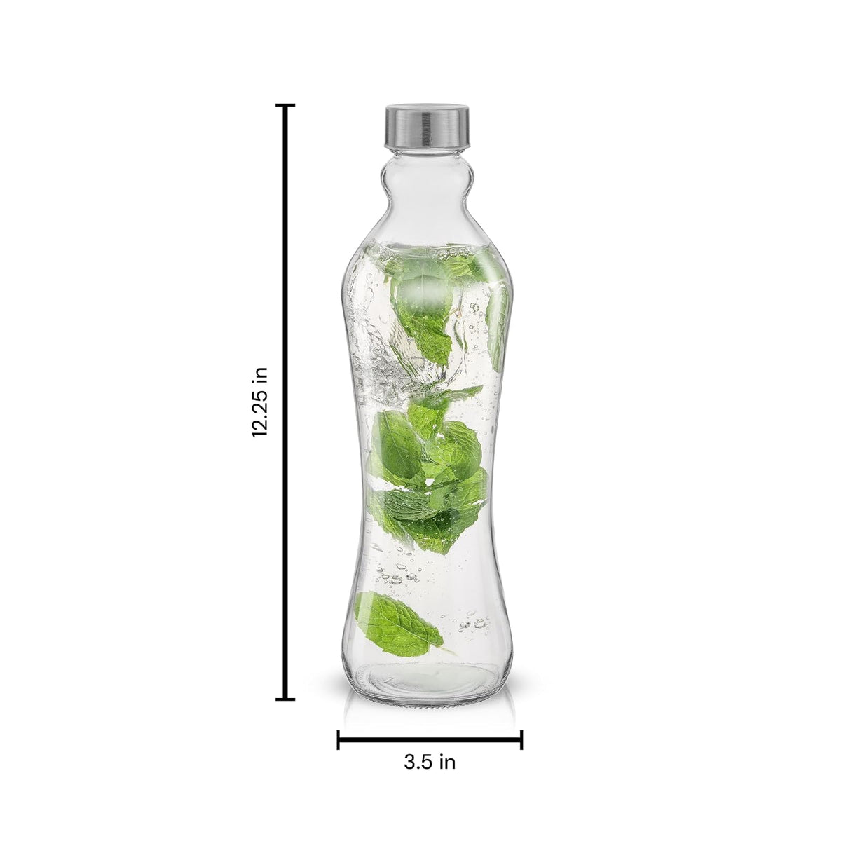 JoyJolt - Juego de 2 botellas de agua de vidrio, 32 onzas, 1 litro, vidrio transparente con tapas de acero inoxidable, a prueba de fugas, ideal para jugos o té helado