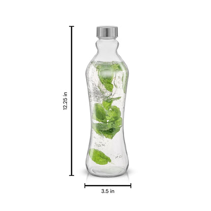JoyJolt - Juego de 2 botellas de agua de vidrio, 32 onzas, 1 litro, vidrio transparente con tapas de acero inoxidable, a prueba de fugas, ideal para jugos o té helado