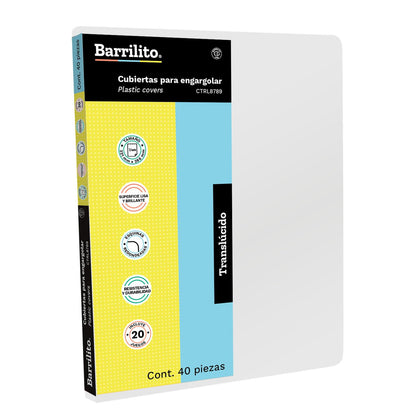 Barrilito Cubiertas para Engargolar Lisa Transparente Tamaño Carta Paquete 40 Piezas