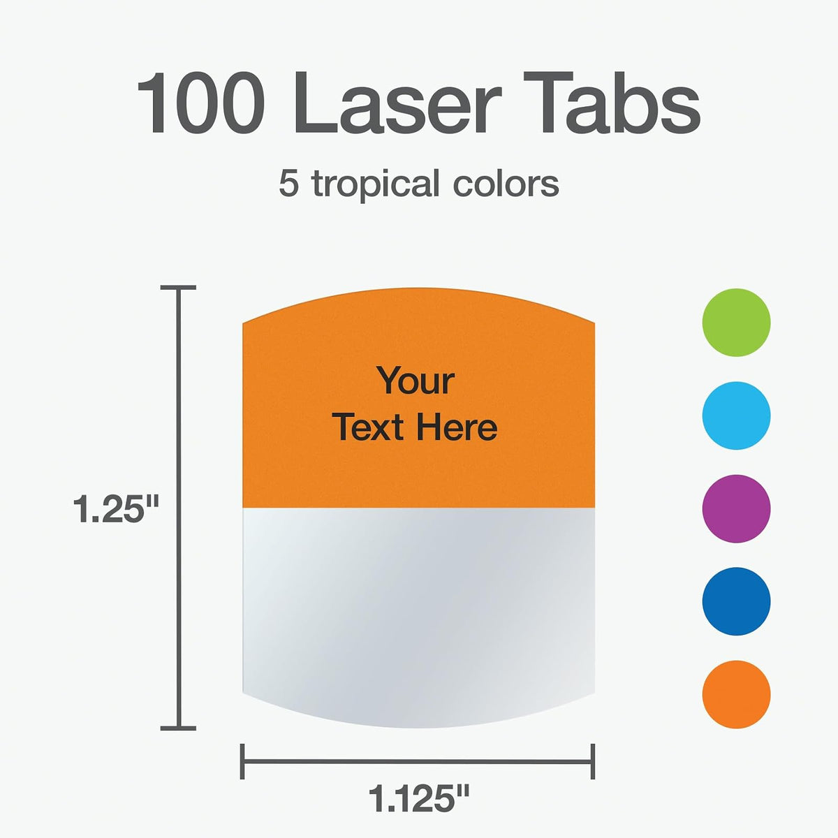 Redi-Tag 1006788) Pestañas imprimibles con láser, pestañas de índice permanente, etiquetas adhesivas personalizables, colores tropicales surtidos, 1.15 x 1.25 pulgadas, 100 por paquete