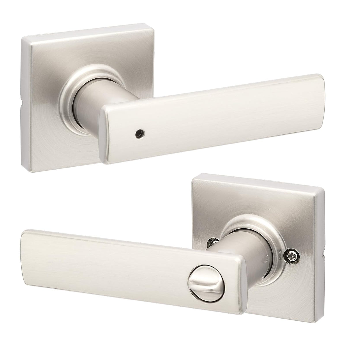 Kwikset Breton Manija para Puerta Reversible con Cerradura - Níquel Satinado - 1 paquete - Privacidad