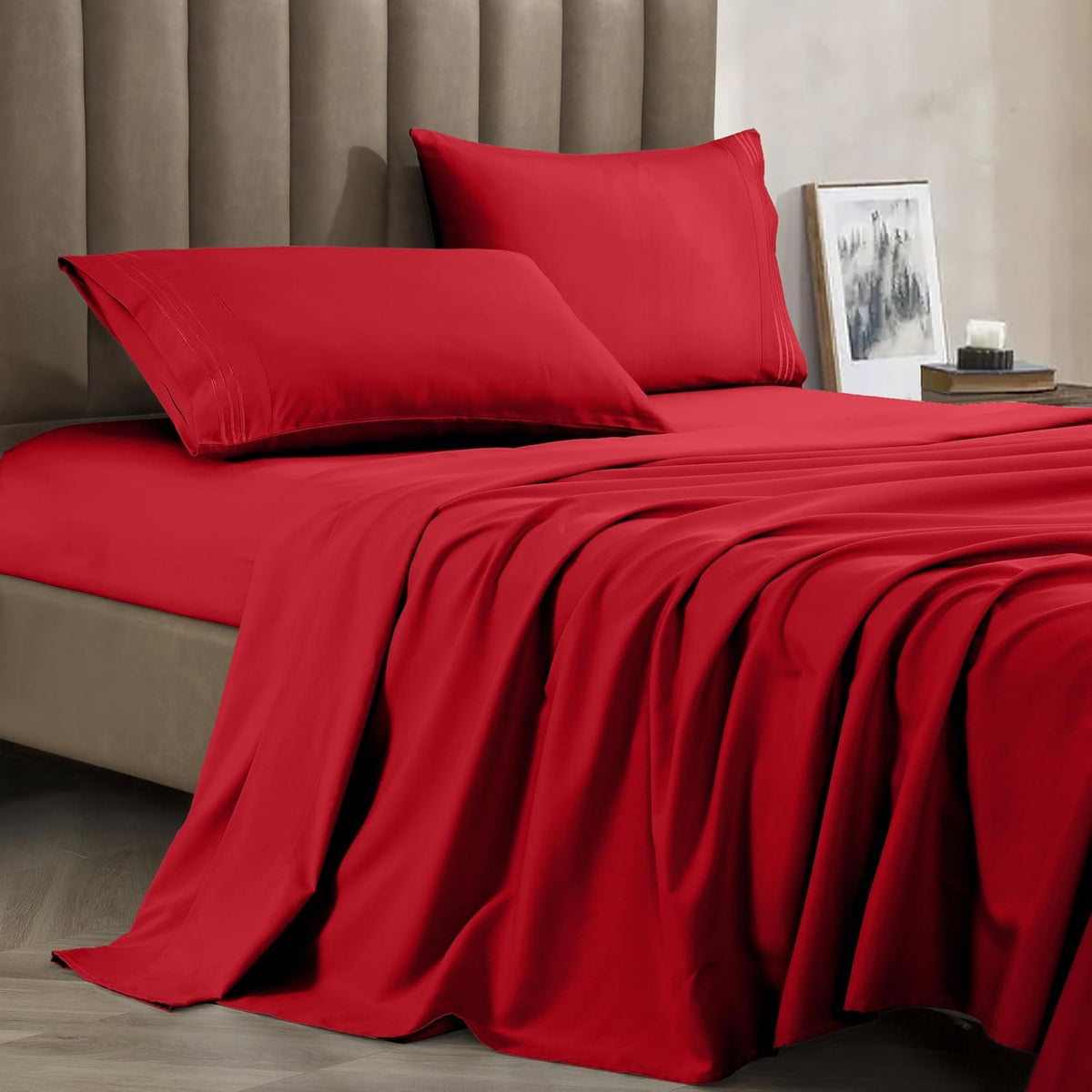Celine Linen Juego de Sábanas de Microfibra de 4 Piezas - Doble - Rojo