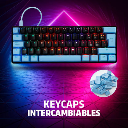 GAME FACTOR Teclado Gamer Mecánico Kbg560 60% Switch Blue Gateron RGB Anti Ghosting Negro