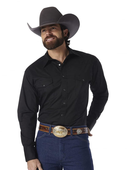 Wrangler Camisa de Manga Larga de Algodón para Hombre - M - Negro -