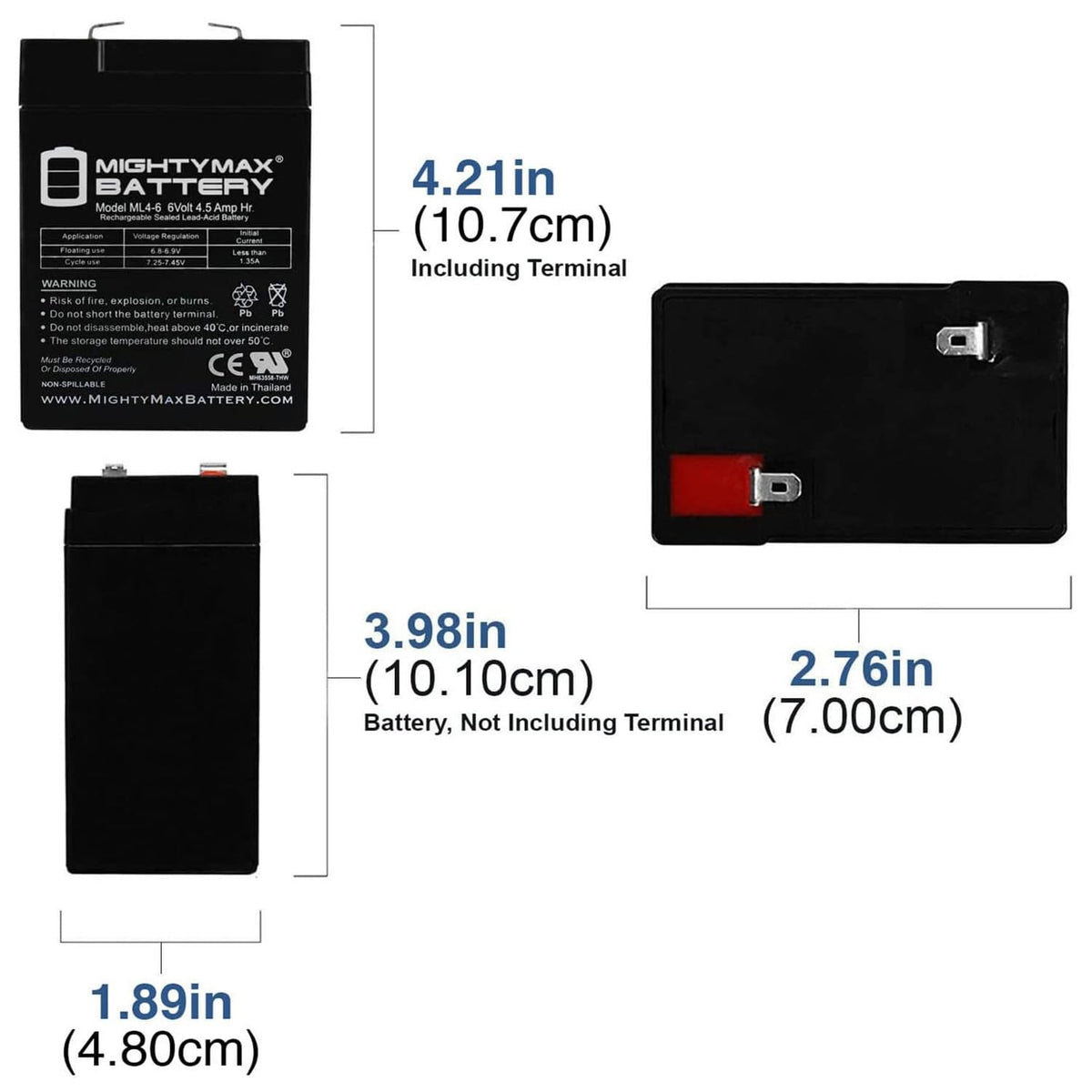 Mighty MAX Battery ML4-6 - 6 V 4.5 AH, Terminal F1, batería Recargable SLA AGM