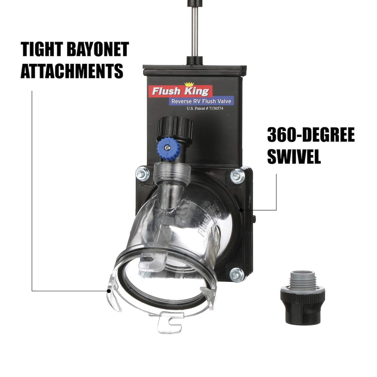 Valterra Flush King 45 Degree Reverse Flush Valve Attachment for RV, Camper, Trailer