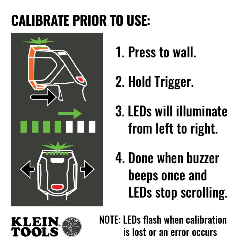 Klein Tools ESF150LL - Buscador electrónico de pernos con láser de línea cruzada, nivel de burbuja, clase láser 3R; ≤5 mW; 15 pies en todas las direcciones, para pernos de madera y metal, alerta LED y