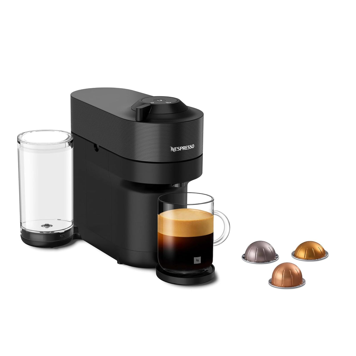 Nespresso Cafetera Vertuo Pop Negra con Espumador y 12 Cápsulas de Regalo - Vertuo Pop - Negro