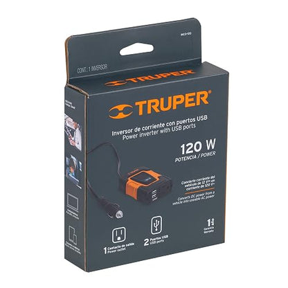 Truper Inversor de Corriente con Puertos USB 120 W, Naranja, INCO-100