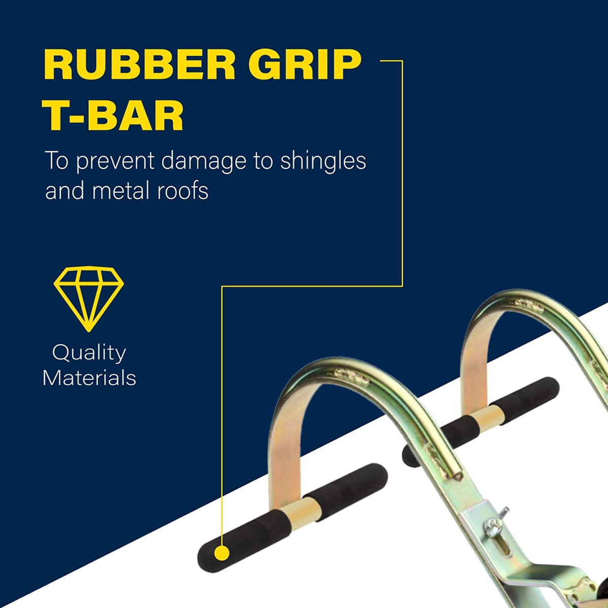 Paquete de 2 ganchos de techo de escalera de acero galvanizado resistente con rueda, agarre de goma en T para prevención de daños, instalación rápida y fácil para acceder a techos empinados