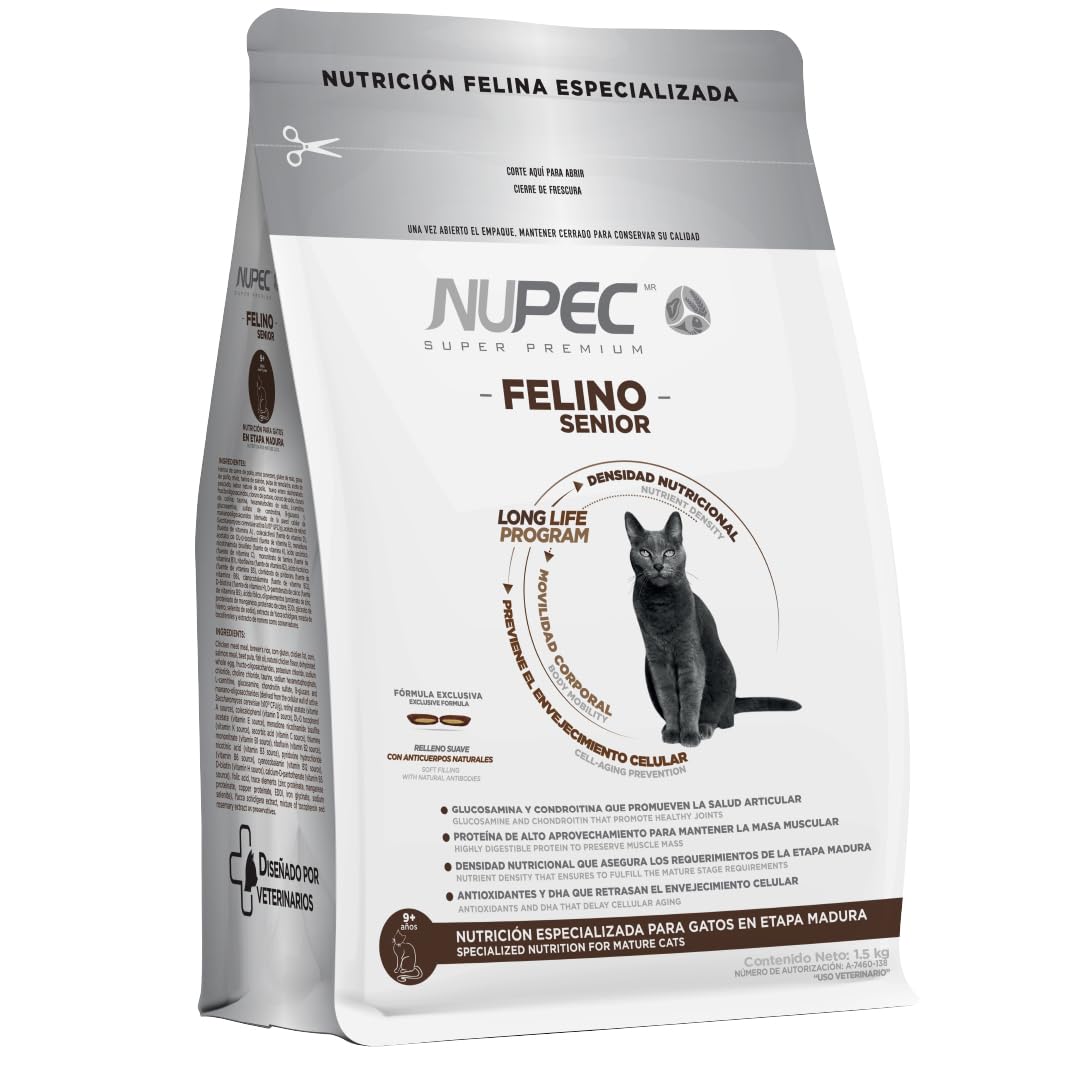 Croquetas Nupec Felino Senior para gato, etapa madura - 1.5 kg (Paquete de 1)