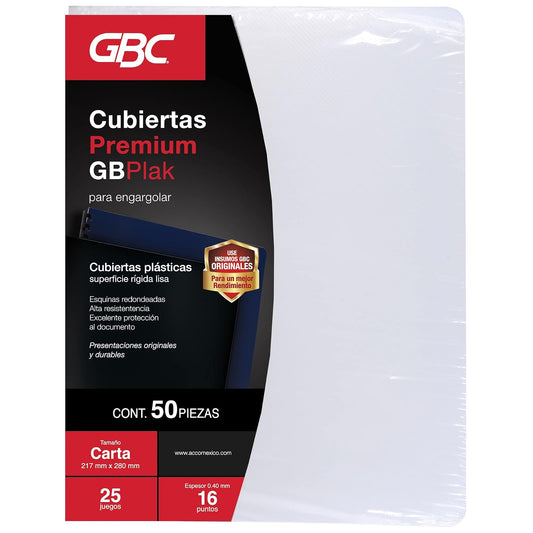 GBC Cubierta para Engargolar Premium, Color Transparente Liso, 50 pz.