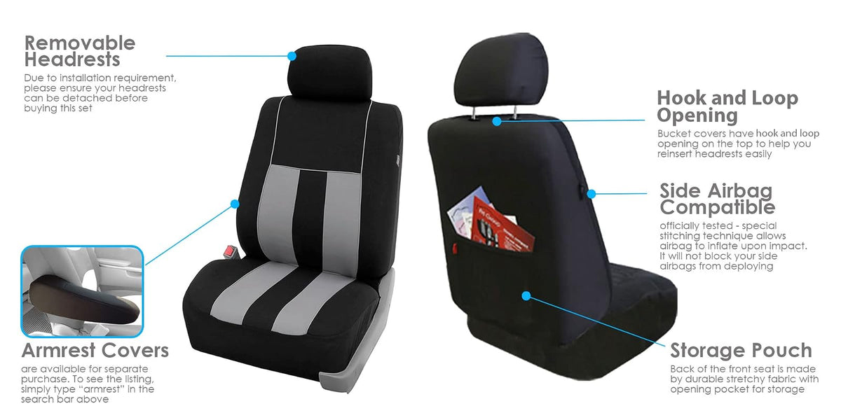 FH GROUP FH-FB036217 Striking Striped Seat Covers Gray/Black Color- Fit Most Car, Truck, SUV, or Van