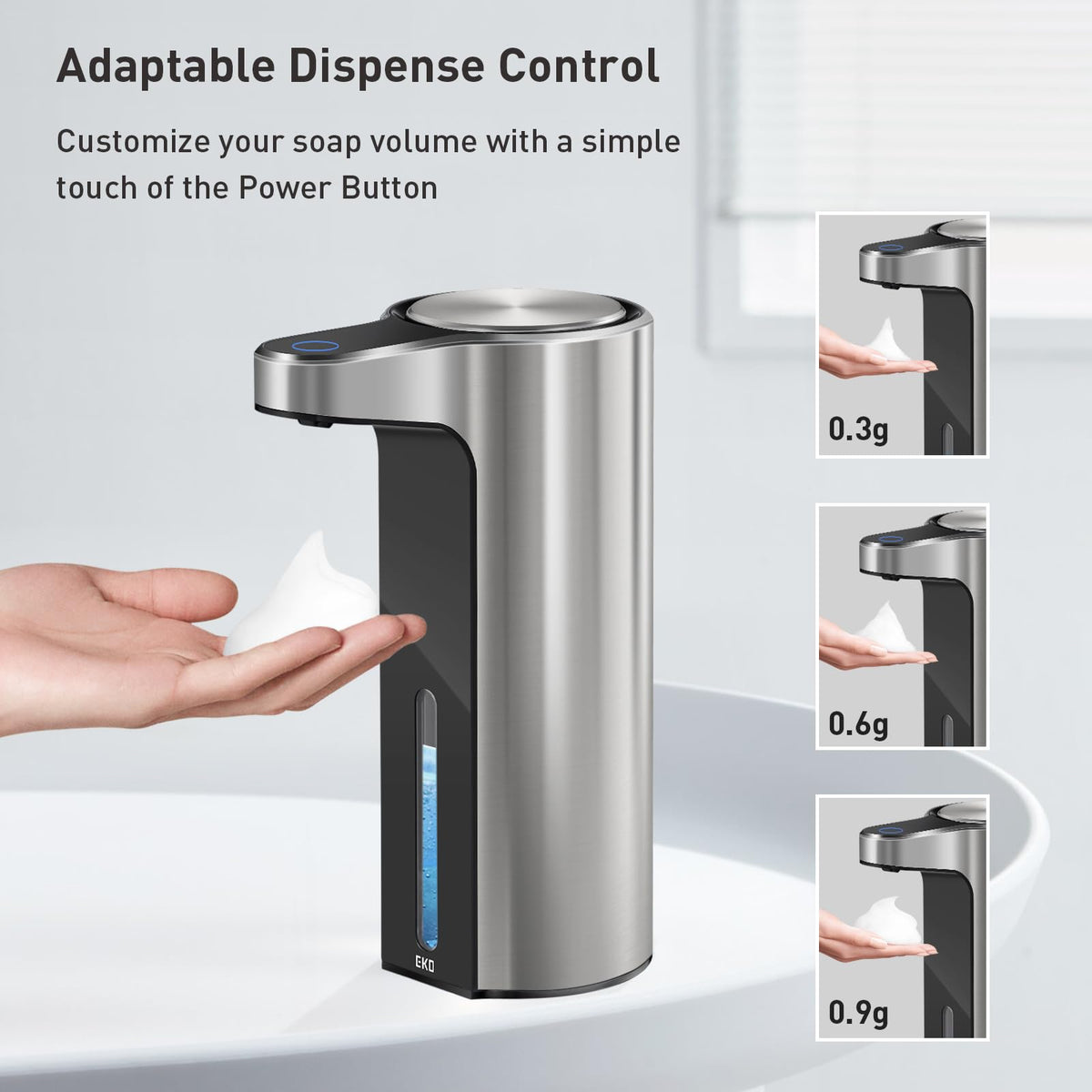 EKO - Dispensador automático de jabón espumoso, dispensador de jabón de Manos de Espuma sin Contacto para baño y Cocina, Resistente al Agua y Recargable, 105 onzas, diseño Moderno para hogares y