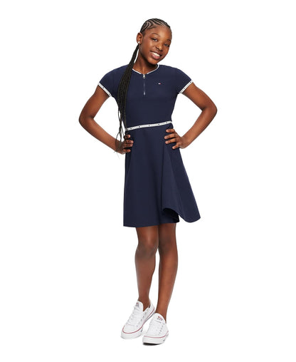 Tommy Hilfiger Vestido Liso de Manga Corta Vestido Informal para Niñas