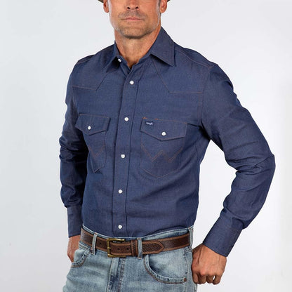 Wrangler Men's Cowboy Cut Western Long Sleeve Snap Work Shirt Firm Finish