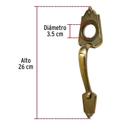 Hermex MADE-2, Manija decorativa, latón antiguo, zamak