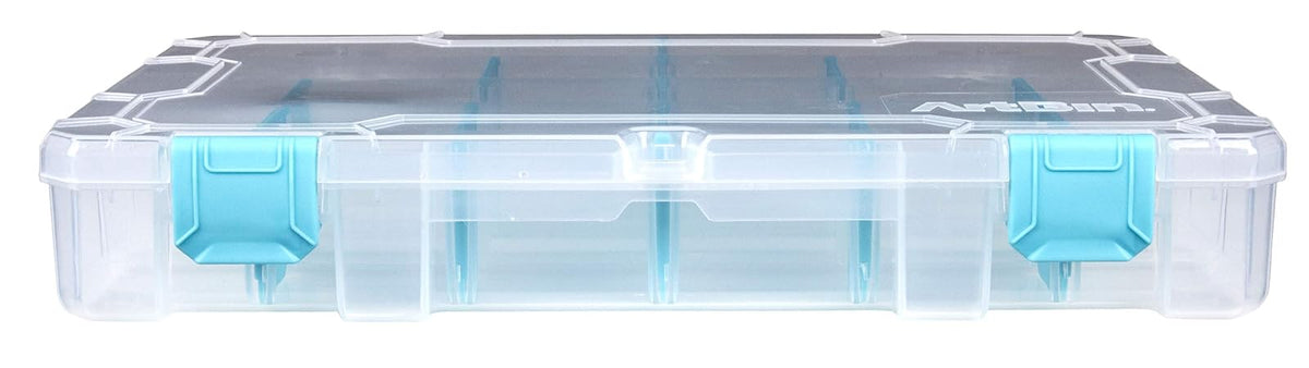 ArtBin 6847AG Caja mediana antideslustre con separadores extraíbles, organizador de joyas y manualidades con tecnología antideslustre, [1] caja de almacenamiento de plástico, transparente con detalles de aguamarina