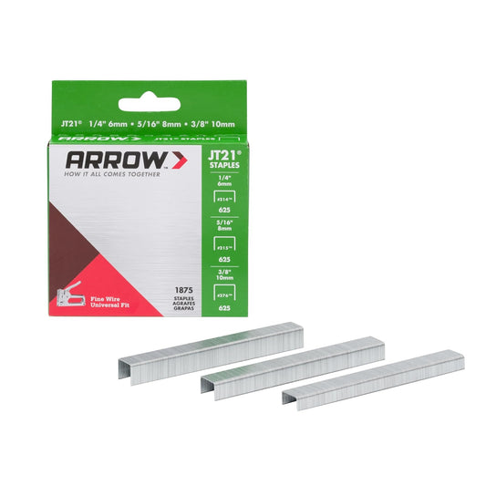 Arrow 21MP1 JT21 - Paquete múltiple de grapas de alambre fino para pistolas de grapas y grapadoras, uso para tapicería, manualidades, reparaciones generales, incluye tamaños de 1/4 pulgadas, 5/16