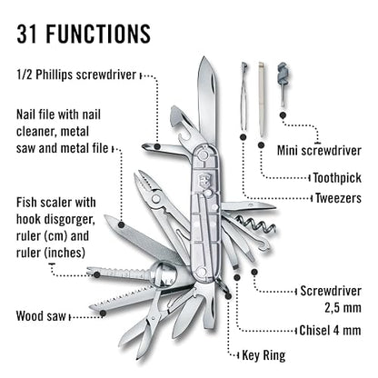 Victorinox Navaja Swisschamp Silver Tech, Plata Transparente | 32 Usos