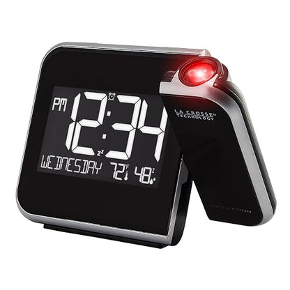 La Crosse Technology 616-1412 Reloj Despertador de proyección con Temperatura Interior, 5.9 Pulgadas de Largo x 2.3 Pulgadas de Ancho x 4.4 Pulgadas de Alto, Negro