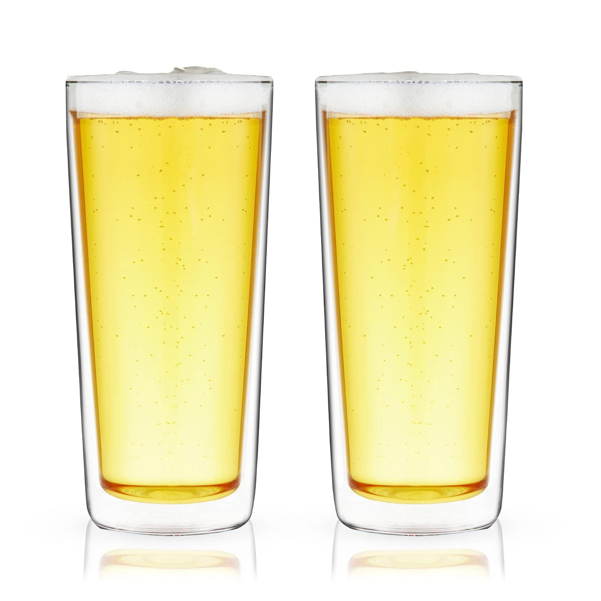 True - Juego de vasos de cerveza de doble pared, vasos de vidrio de pinta para inauguración de la casa, cumpleaños, boda, accesorios de bar, 16 onzas, juego de 2, transparente