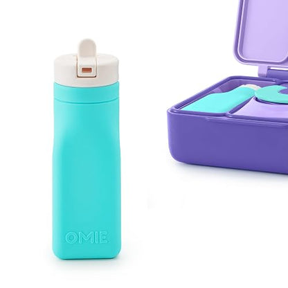 Omielife Botella de agua de silicona reutilizable, parte superior de popote, sin BPA y sin ftalatos, a prueba de fugas, OMSILC502, verde azulado