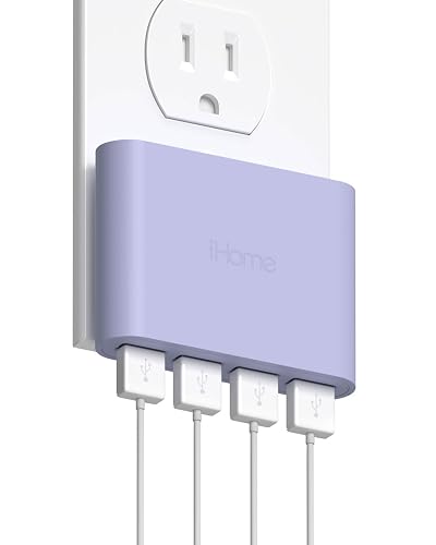 Cargador de Pared USB Slim iHome: Cargador USB Multipuerto AC Pro, Adaptador de Enchufe USB y Bloque de Carga para Teléfono, 4 Enchufes USB para Tomacorriente de Pared