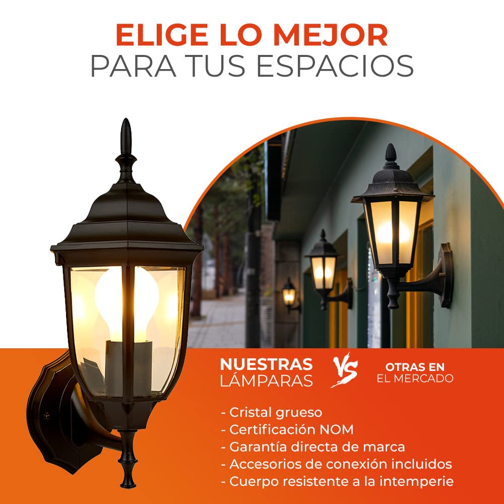 Tecnolite - Lámpara de Pared Arbotante Tipo Farol Vintage Exterior, Base E27, Potencia Máx. 60 W, IP44, No incluye foco