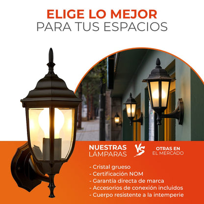 Tecnolite - Lámpara de Pared Arbotante Tipo Farol Vintage Exterior, Base E27, Potencia Máx. 60 W, IP44, No incluye foco
