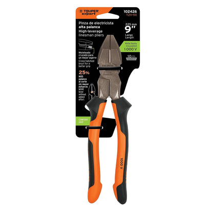 Truper Expert T211-9X, Pinza para electricista 9" alta palanca mango Comfort Grip
