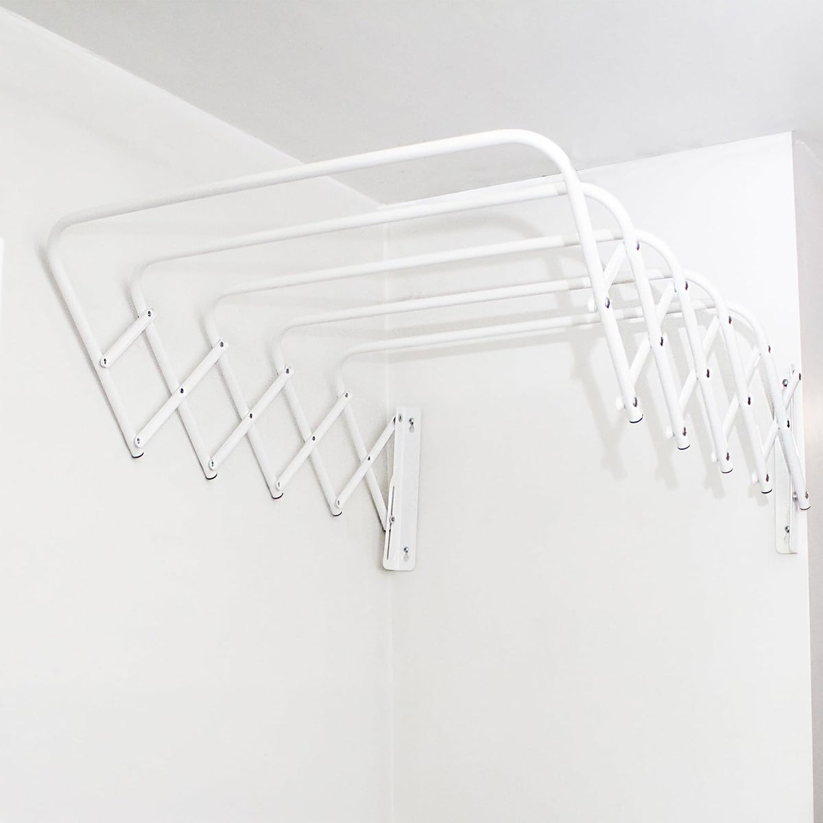 Tendedero de Pared Extensible Tipo Acordeón, Plegable y Compacto, Blanco, Ideal para Interiores y Exteriores, 80 cm
