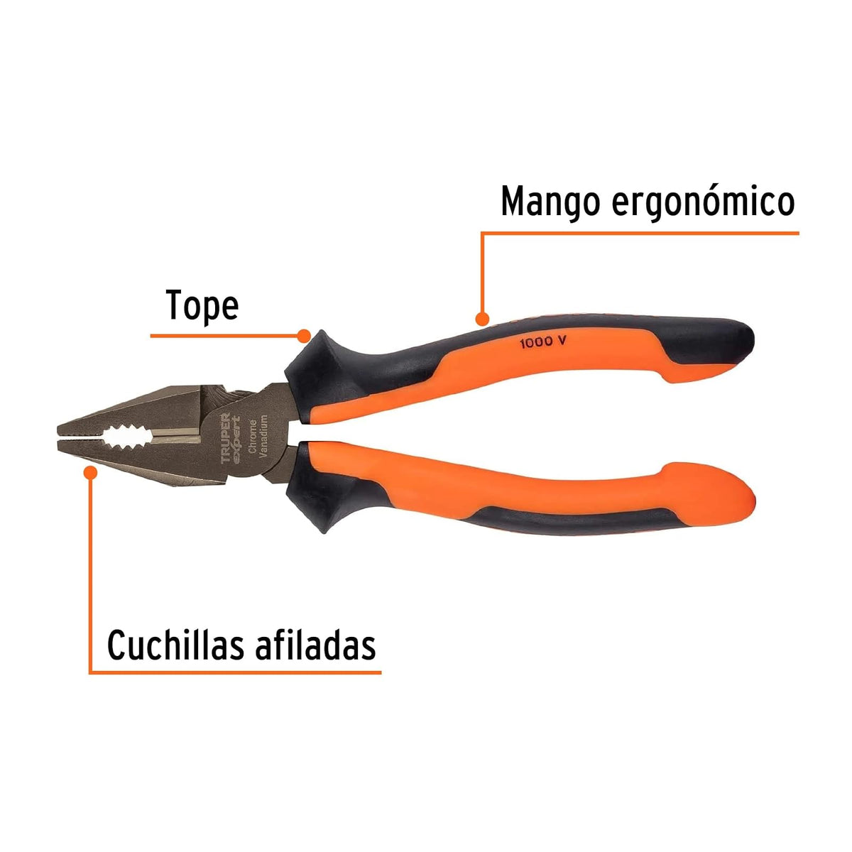 Truper Expert T201-7X, Pinzas de electricista, comfort grip, 7"