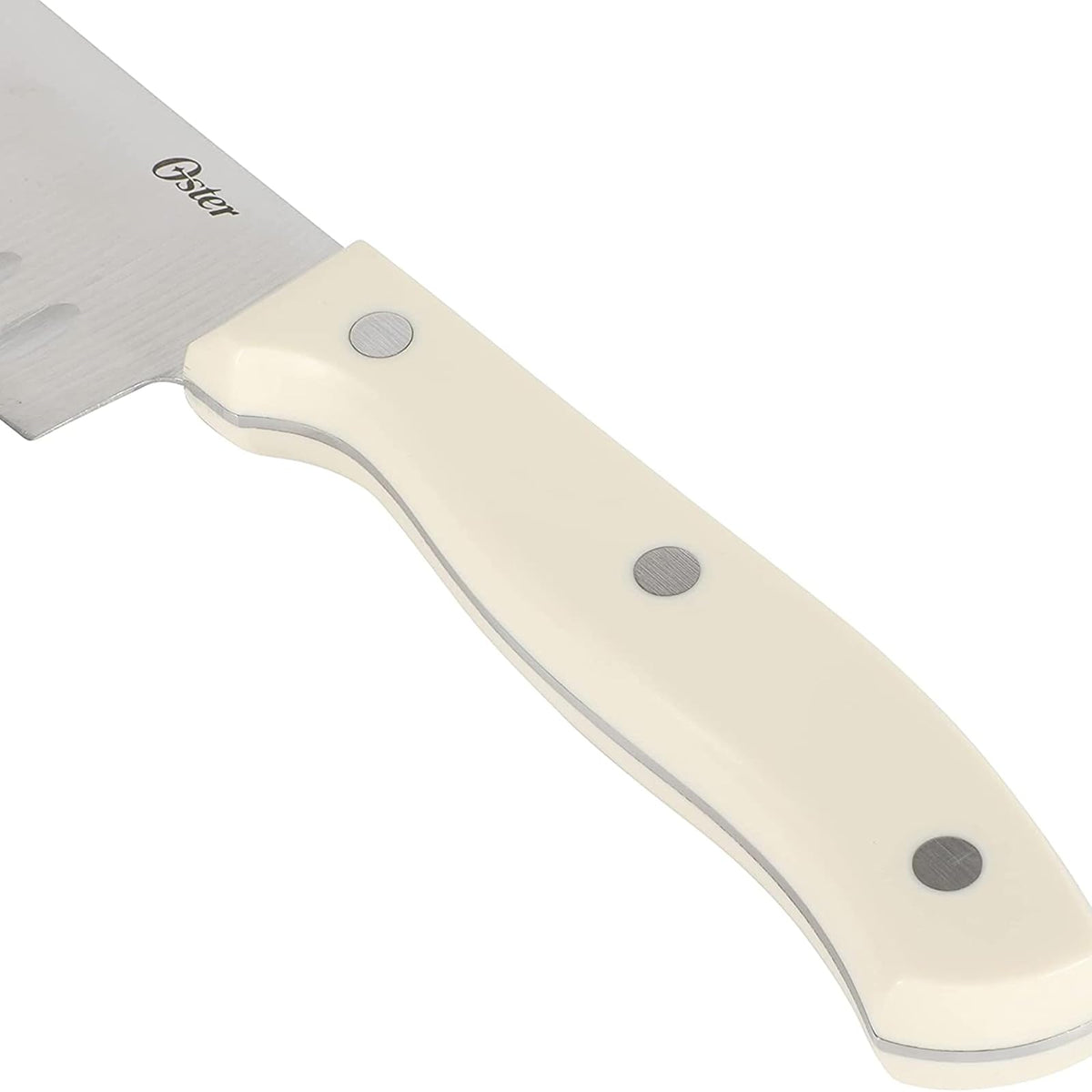 Oster Evansville 14 Piece Cutlery Knife Block Set, Stainless Steel w/Linen White Handles