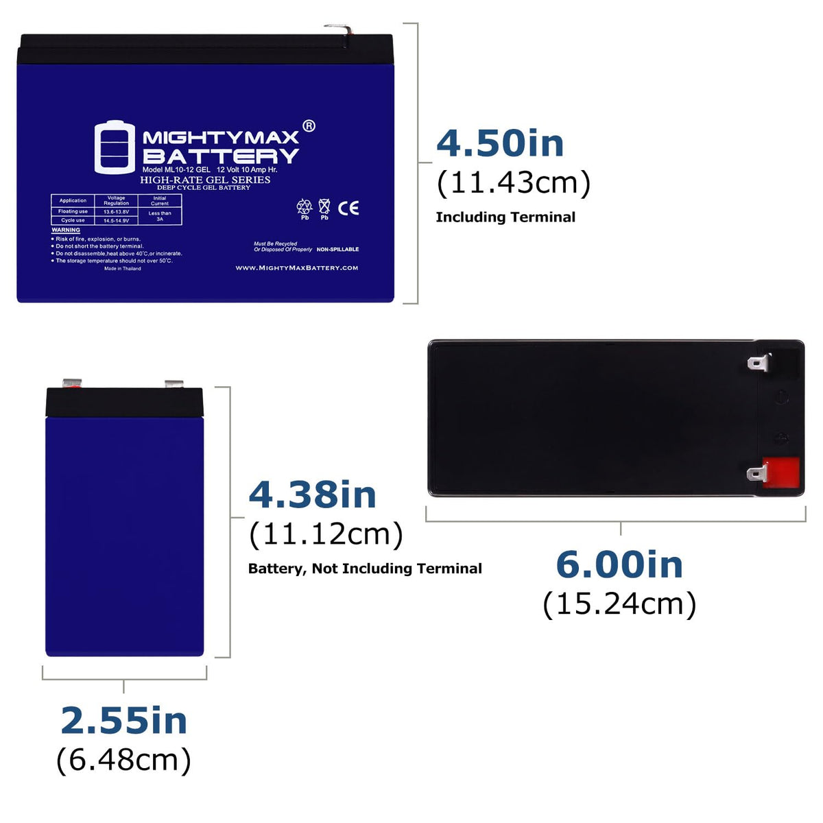 Mighty Max Battery ML10-12GEL - 12 voltios 10 AH, tipo Gel, terminal F2, batería recargable SLA AGM
