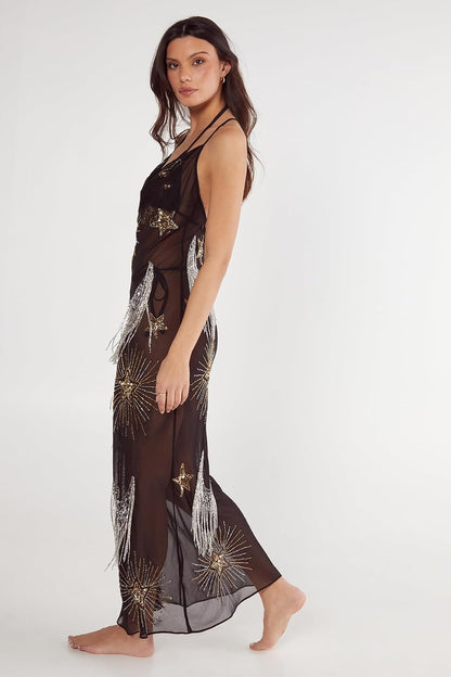 Nasty Gal Celestial Embellished Tassel Detail Cowl Maxi Dress Vestido Mujer