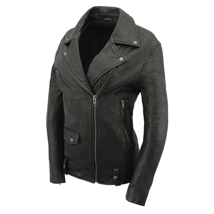 Milwaukee Leather SFL2875 Chamarra de Piel de Cordero de Nueva Zelanda para Mujer, Negro, Talla M