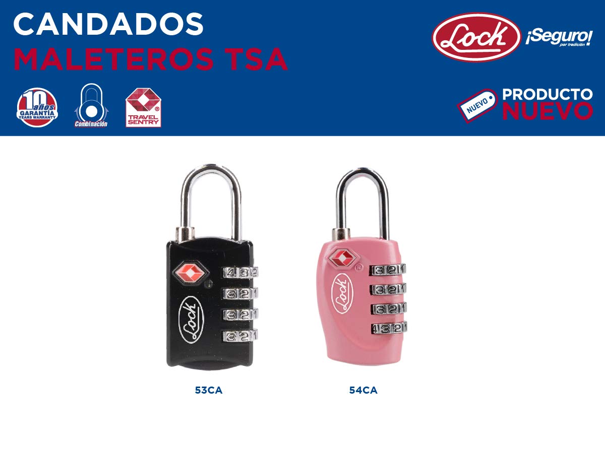 Lock 53CA Candado de combinación programable TSA para Maleta, Rosa, 20 mm