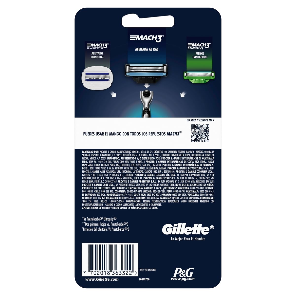 Gillette Rastrillo Mach3, 1 Mango + 2 Repuestos con 3 Hojas