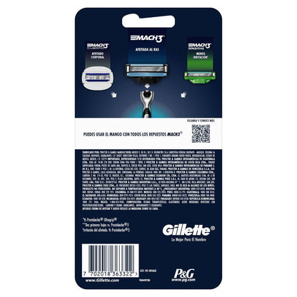 Gillette Rastrillo Mach3, 1 Mango + 2 Repuestos con 3 Hojas